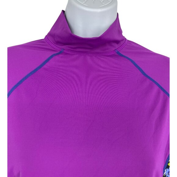Athleta Mock Neck Long Sleeve Purple Floral Trestle Rashguard SizeM - Picture 2 of 10